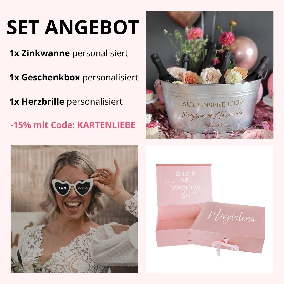 Instagram Angebot: Zinkwanne + Geschenkbox + Herzbrille
