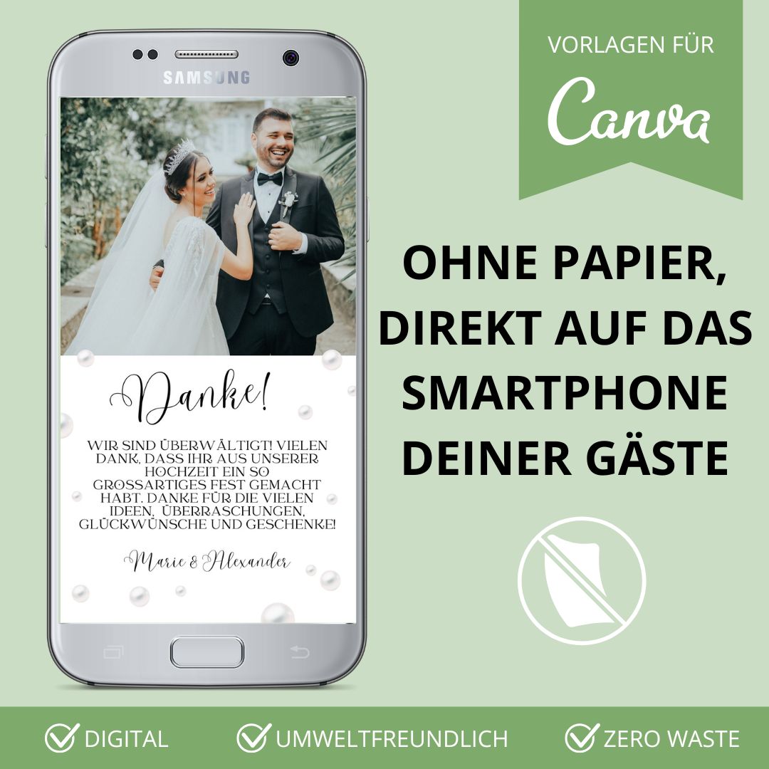 Digitale Dankeskarte WhatsApp Perlen (Canva Vorlage)