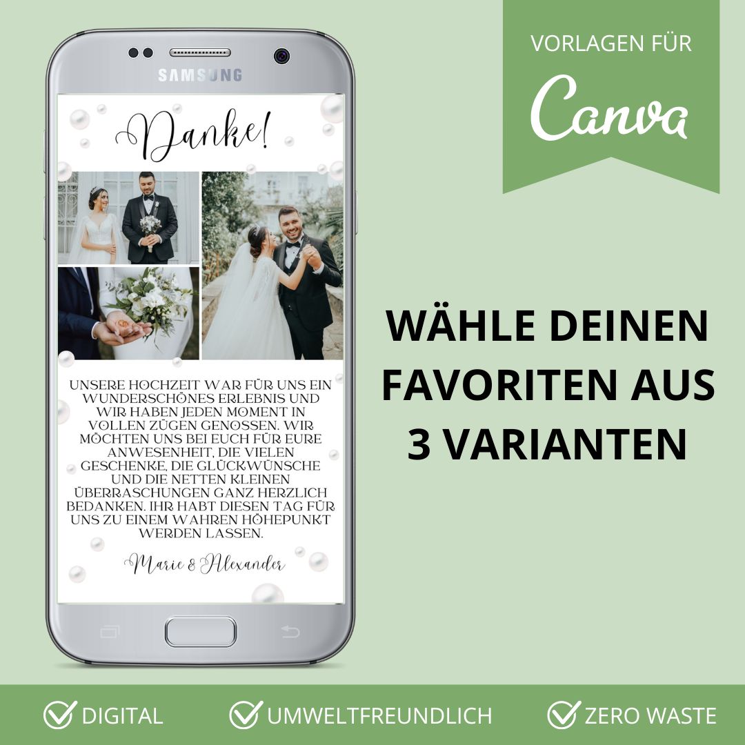 Digitale Dankeskarte WhatsApp Perlen (Canva Vorlage)