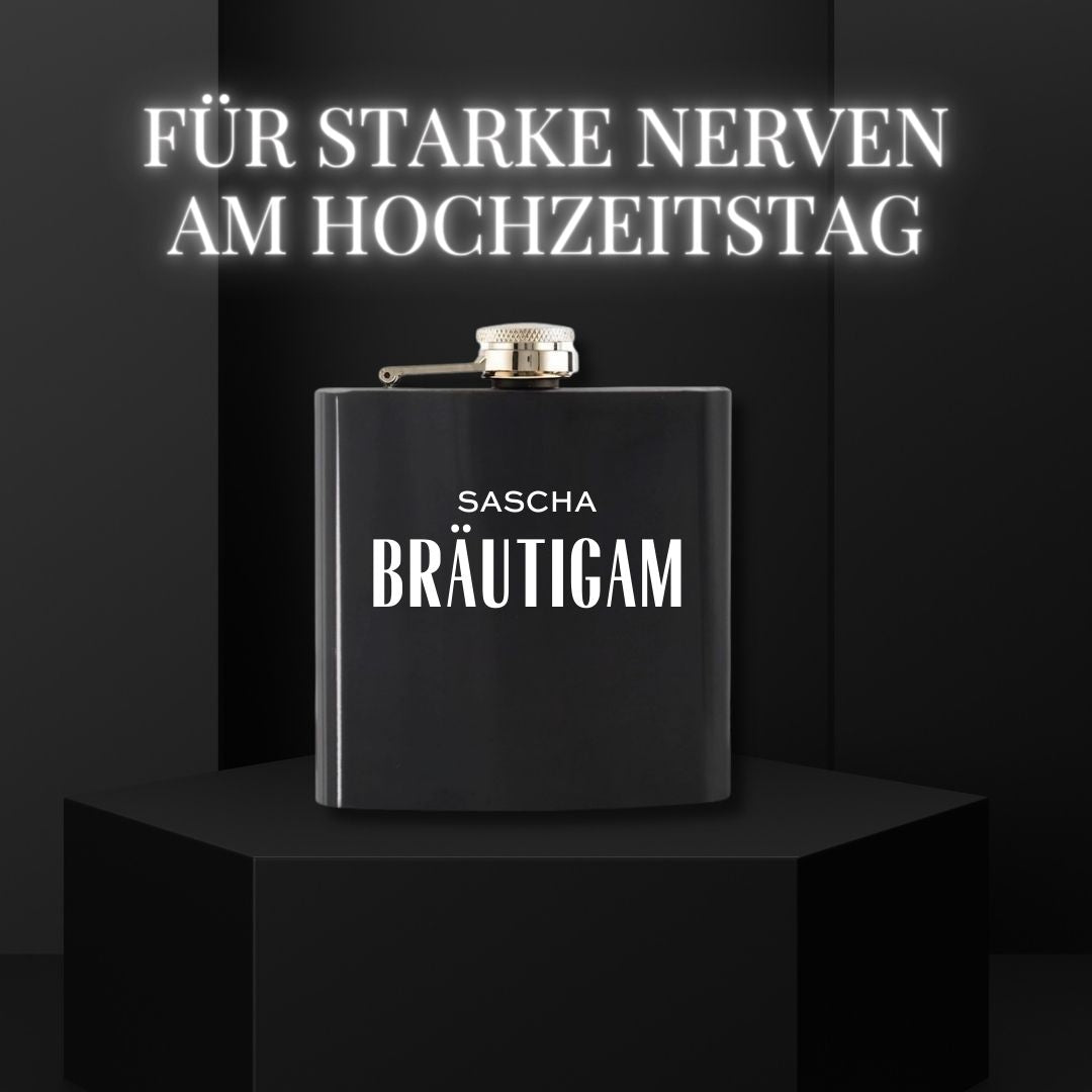 Personalisierter Geschenk Flachmann schwarz bräutigam