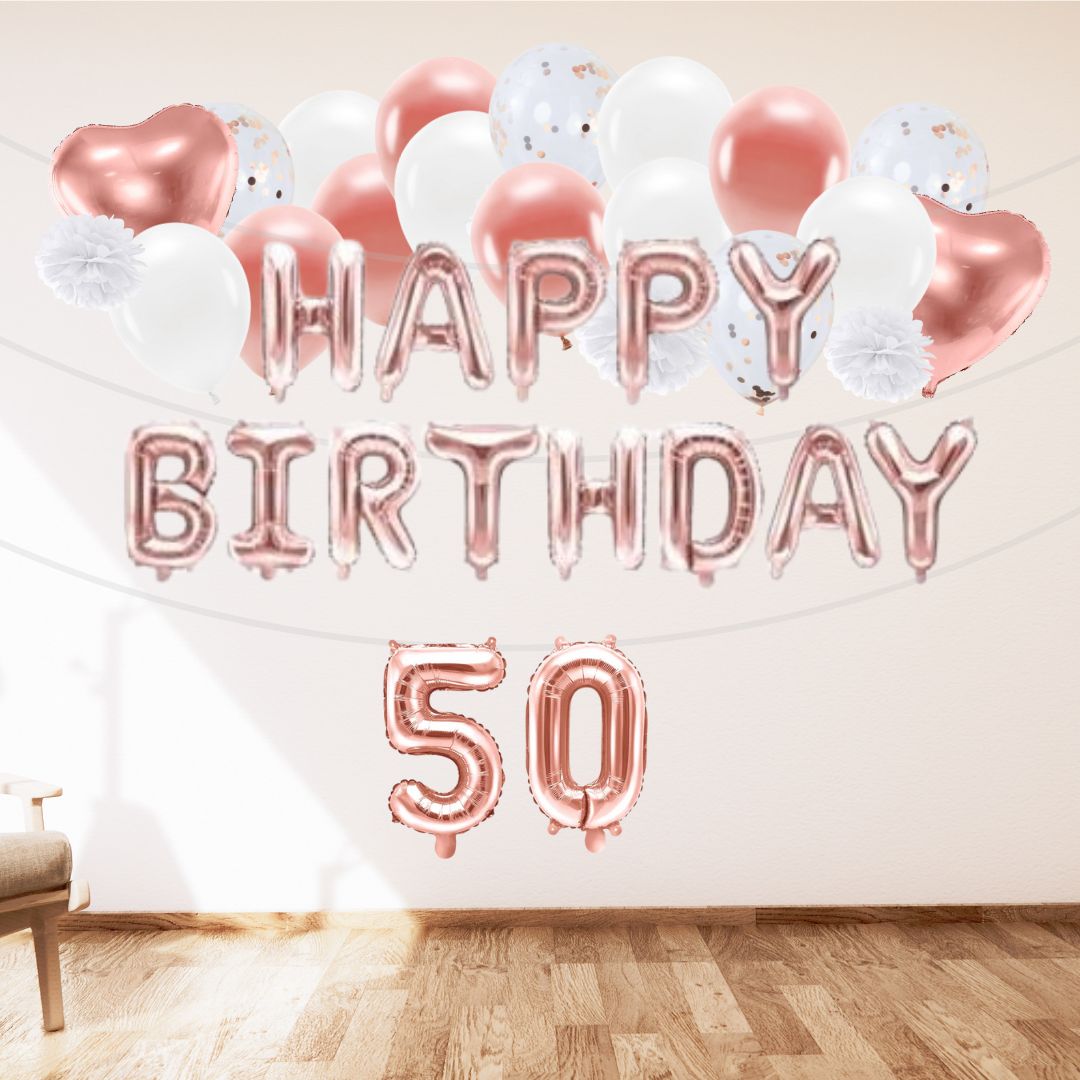 Deko Set 50. Geburtstag rosegold (46-teilig) – Ja-Hochzeitsshop