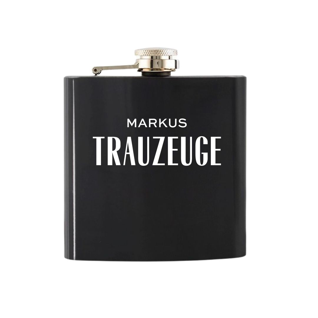 Personalisierter Geschenk Flachmann schwarz trauzeuge
