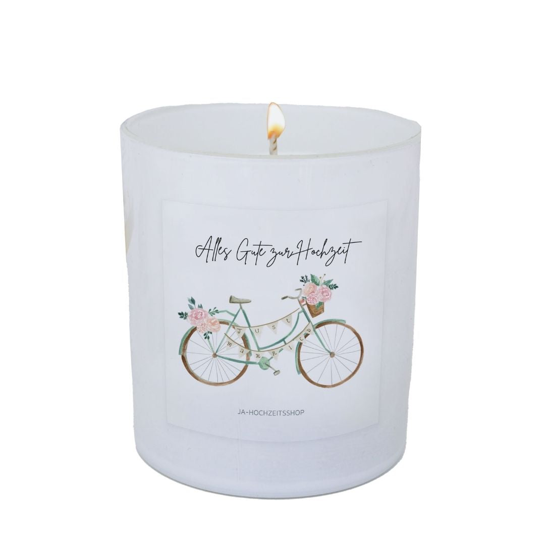 Geschenk Duftkerze zur Hochzeit Fahrrad