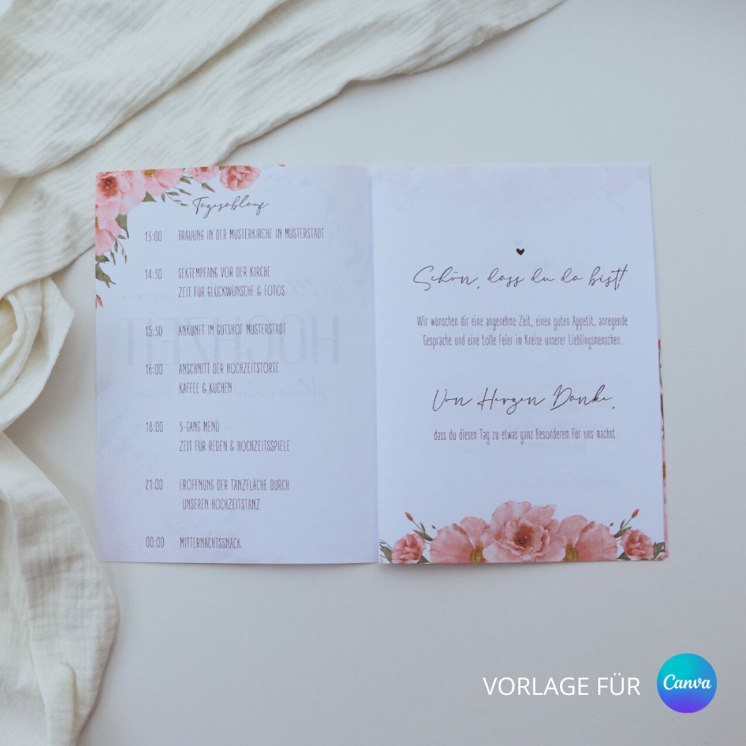 Personalisiertes Willkommensheft Hochzeit Blütenzauber (Sofort-Download)