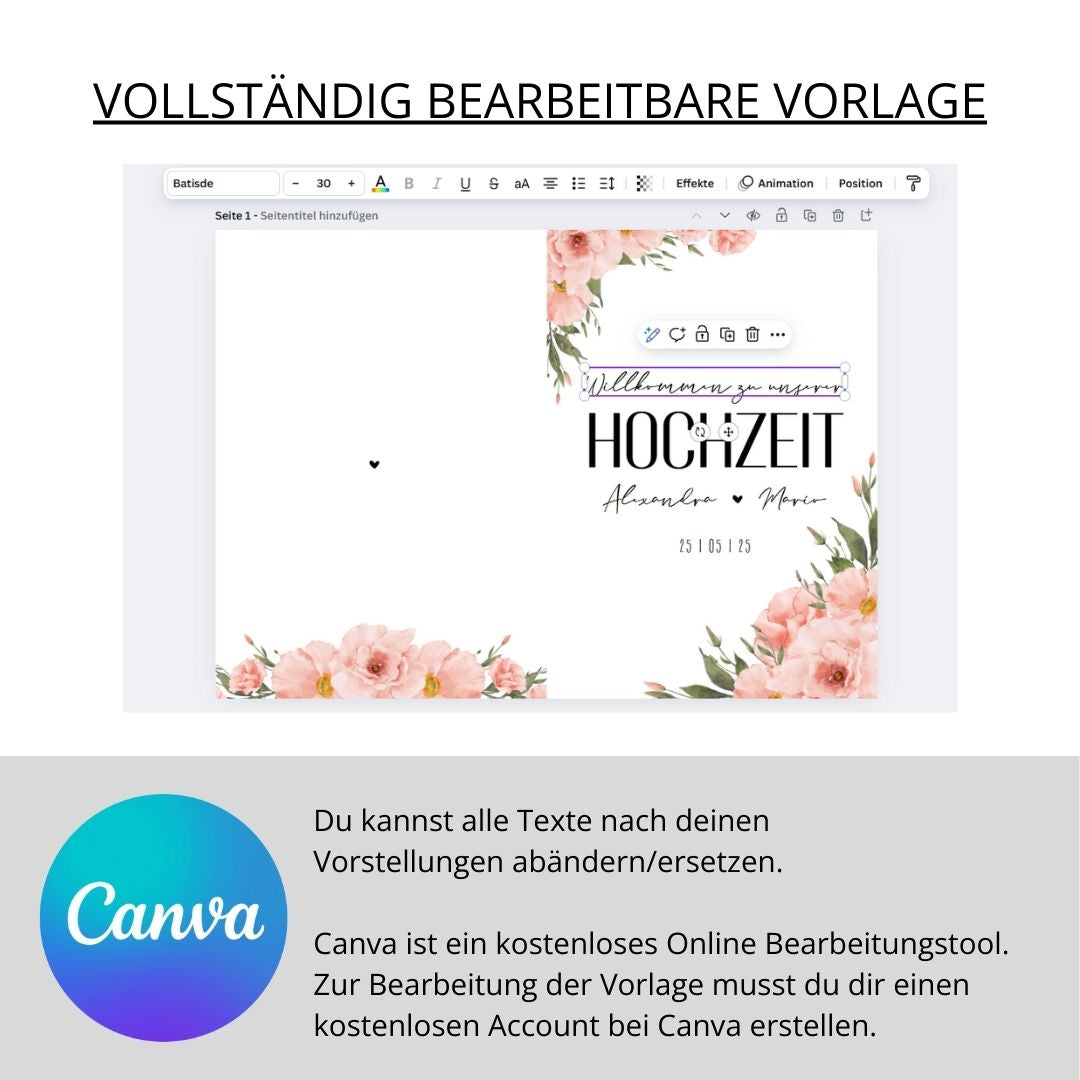 Personalisiertes Willkommensheft Hochzeit Blütenzauber (Sofort-Download)