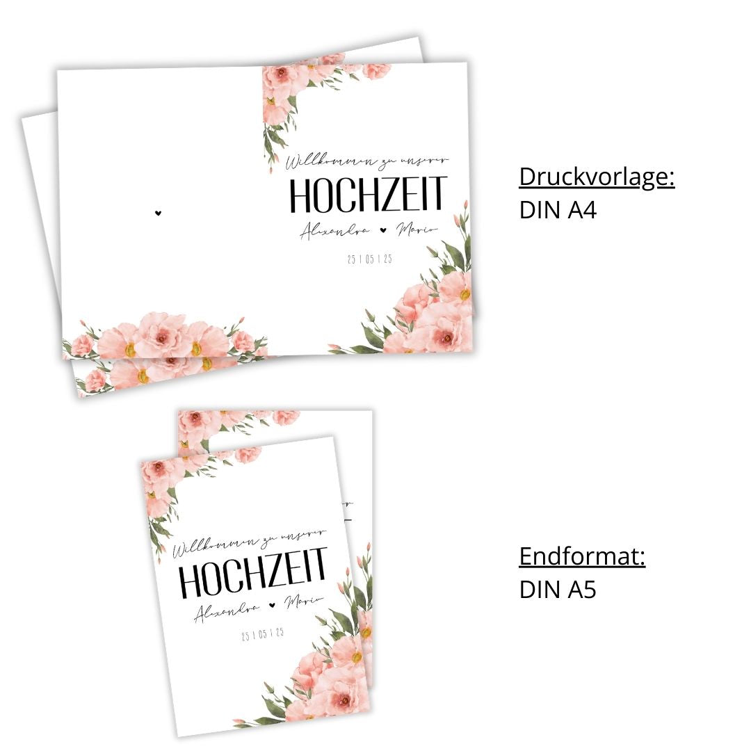 Personalisiertes Willkommensheft Hochzeit Blütenzauber (Sofort-Download)