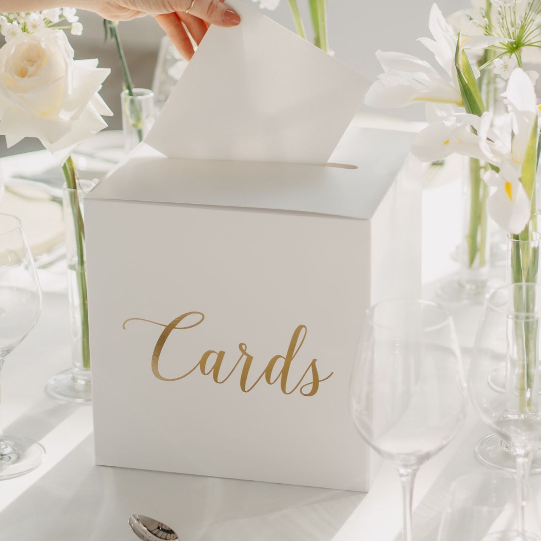 Briefbox elegant mit Aufdruck Cards in gold