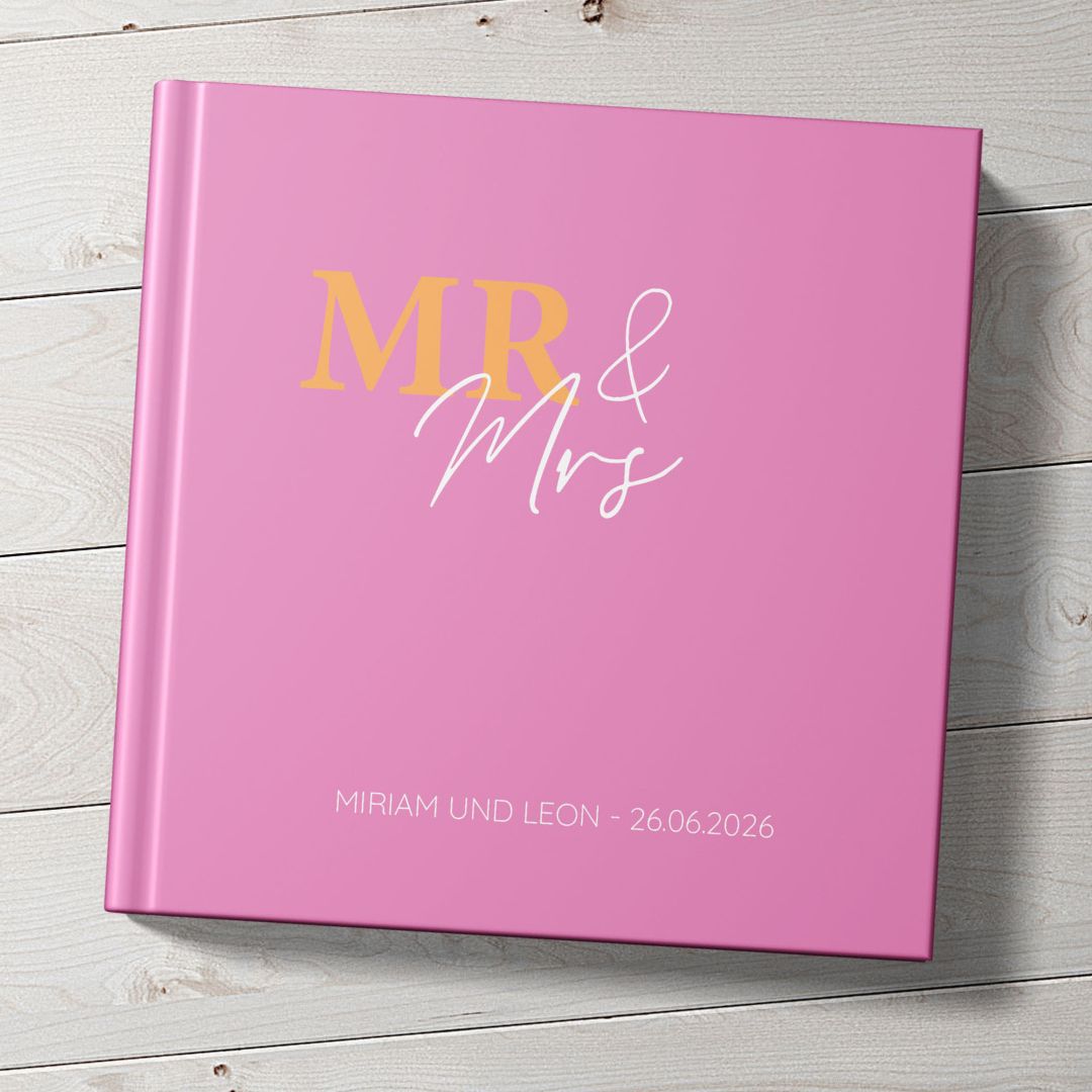 Personalisiertes Gästebuch Mr & Mrs pink / orange