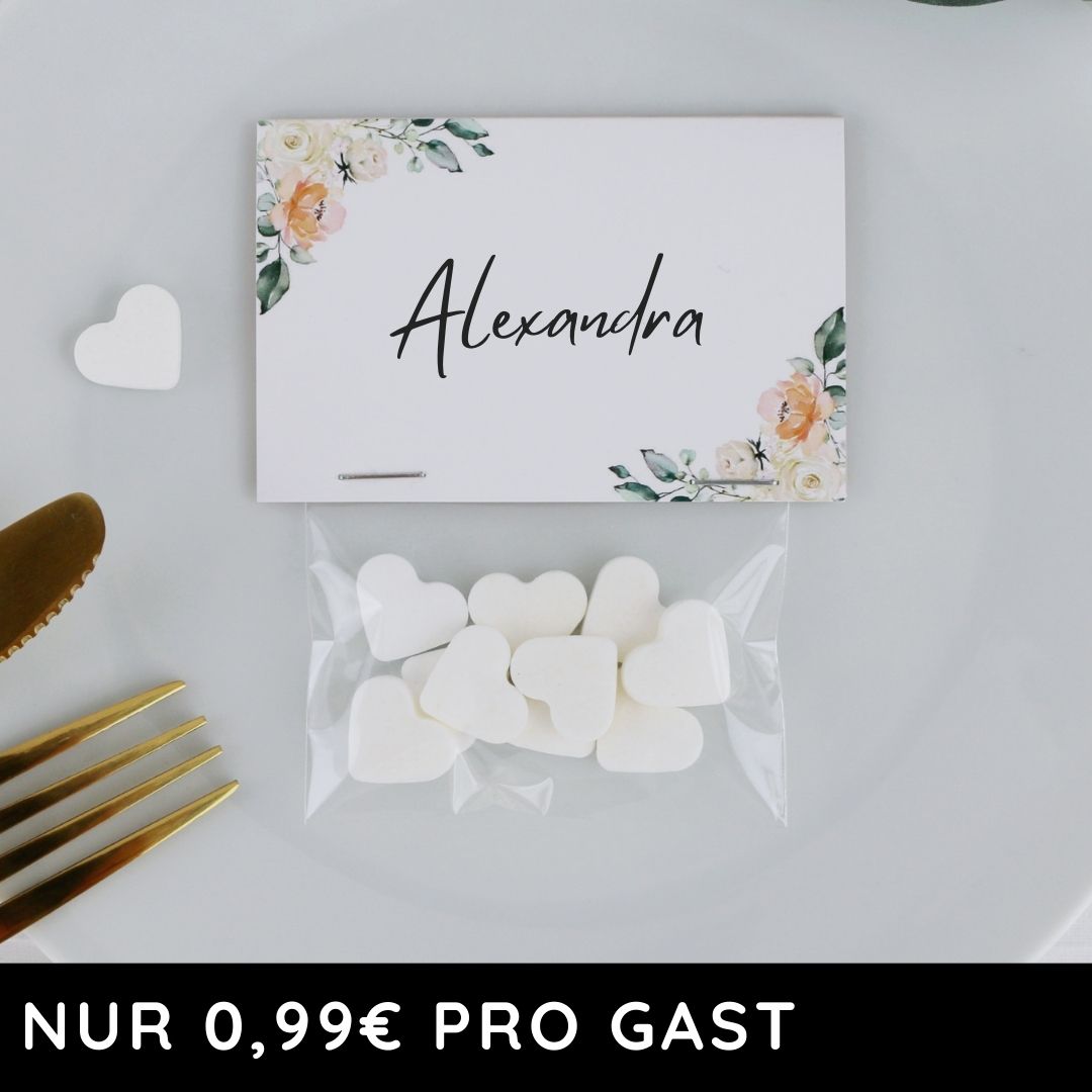 gastgeschenk zur hochzeit mit namenskarte minz herz