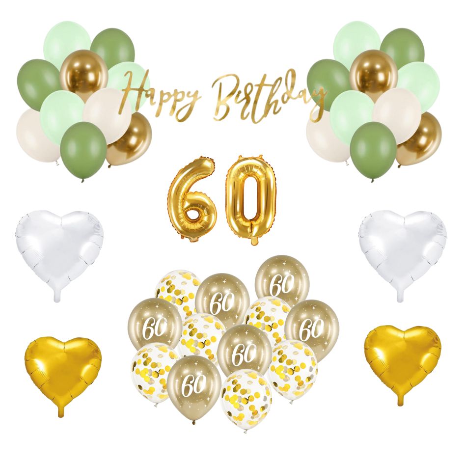 60. Geburtstag Deko grün/gold (29-teilig)