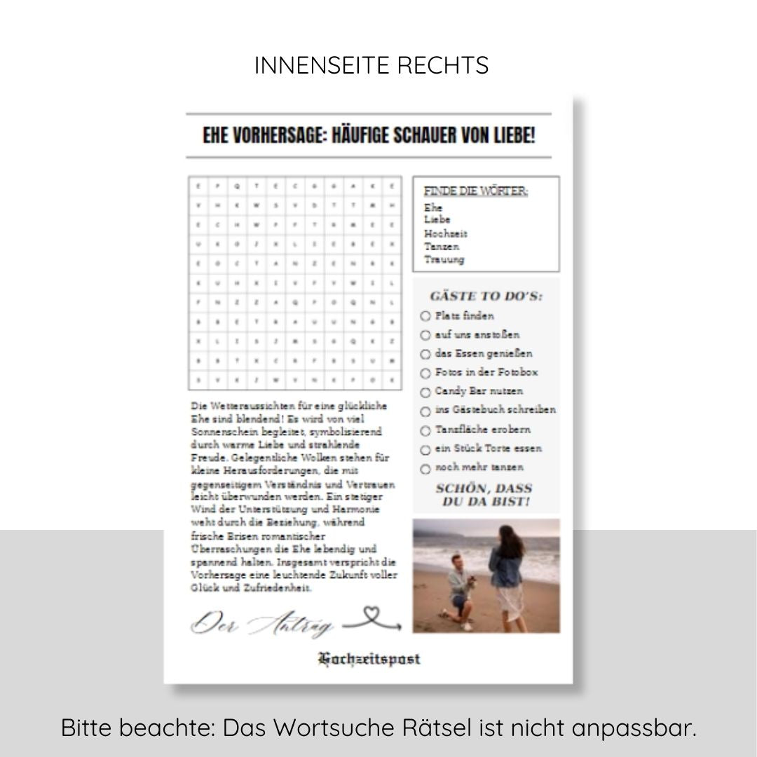 Hochzeitszeitung Vorlage personalisierbar (Sofort-Download)