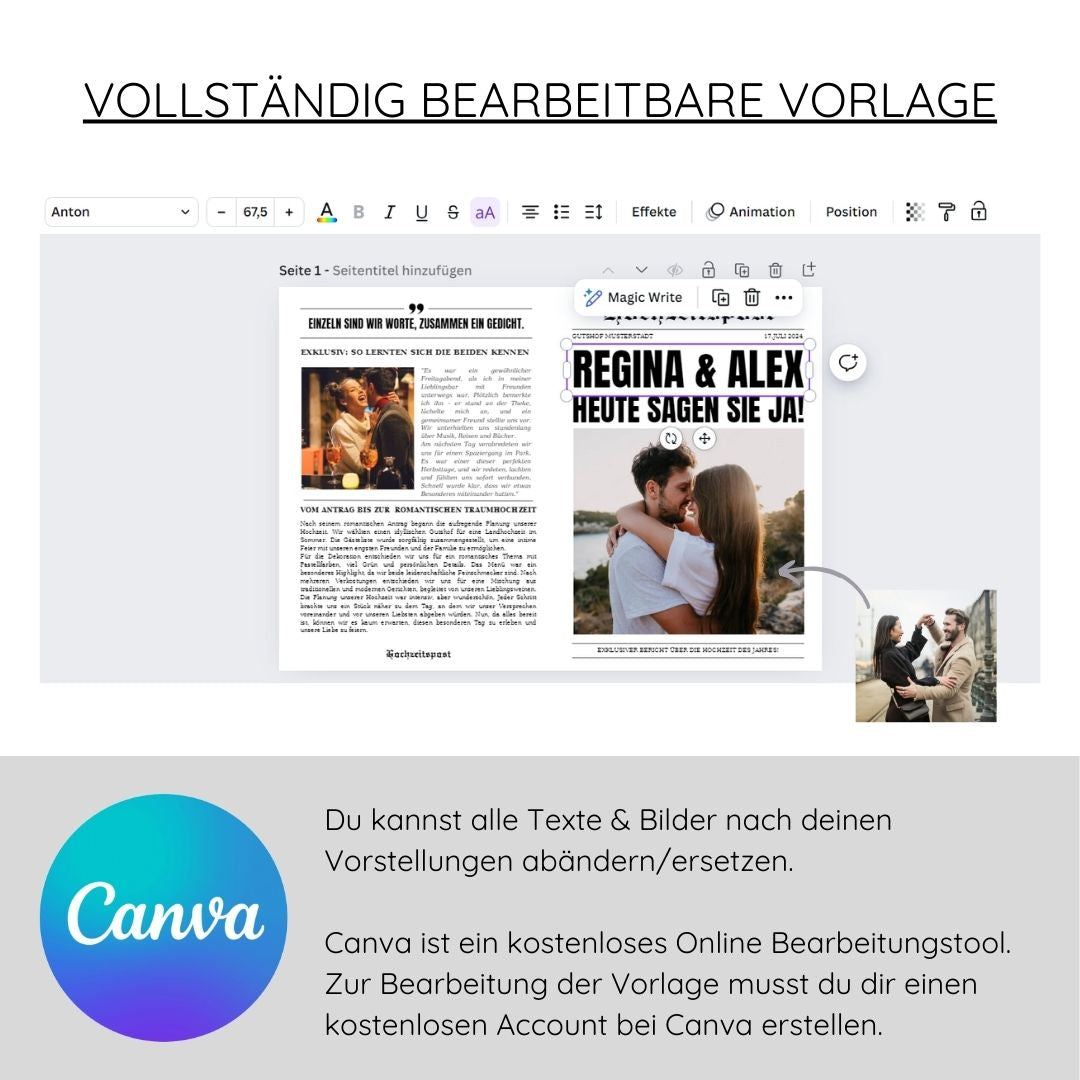 Hochzeitszeitung Vorlage personalisierbar (Sofort-Download)