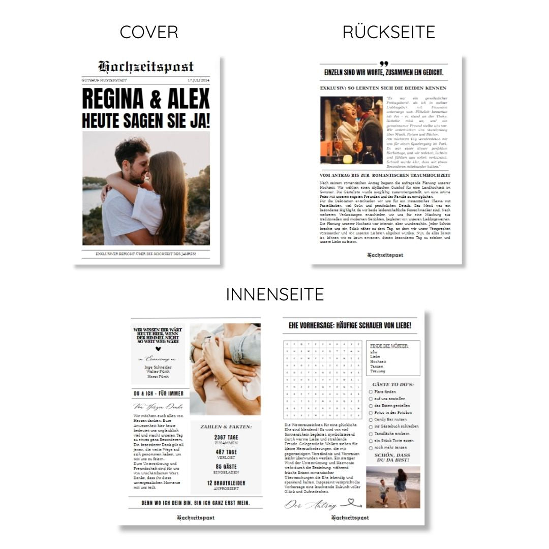 Hochzeitszeitung Vorlage personalisierbar (Sofort-Download)