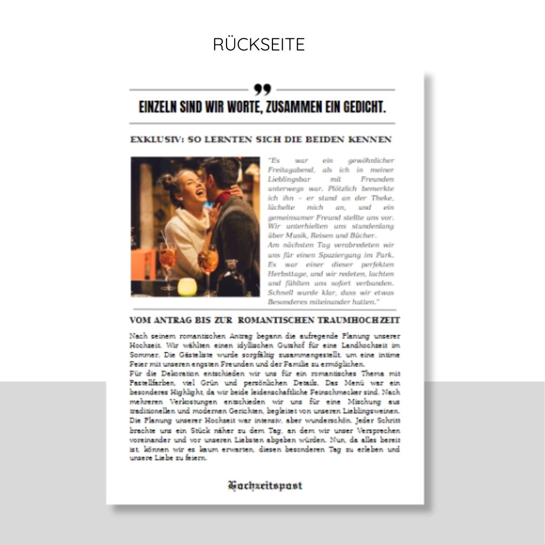 Hochzeitszeitung Vorlage personalisierbar (Sofort-Download)