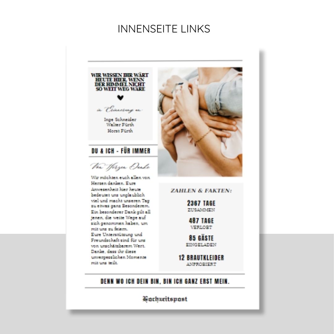 Hochzeitszeitung Vorlage personalisierbar (Sofort-Download)