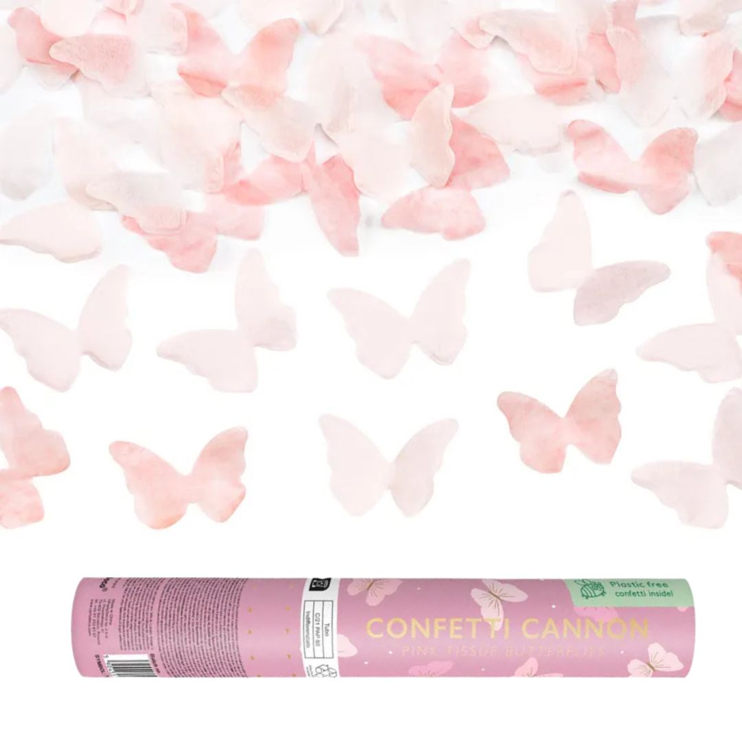 Mini Konfetti Kanone Schmetterling rosa (20 cm)
