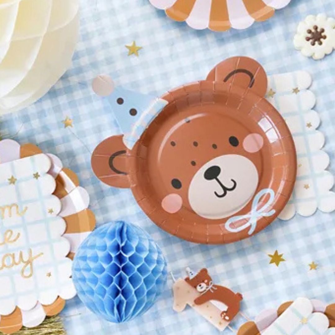 Babyparty Pappteller Bär mit Hut (6 Stück)