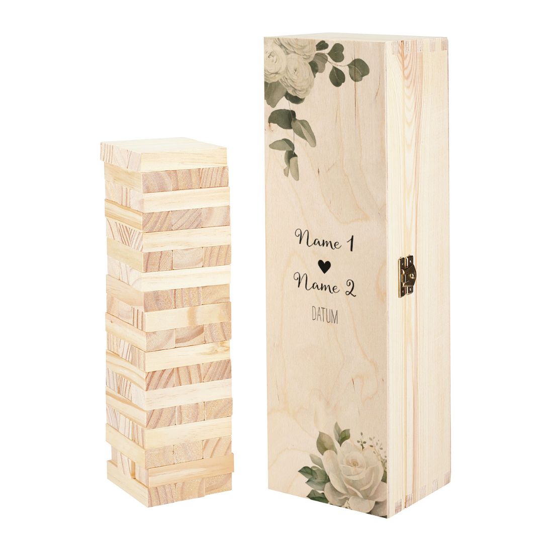 Personalisiertes Gästebuch Türmchen aus Holzblöcken