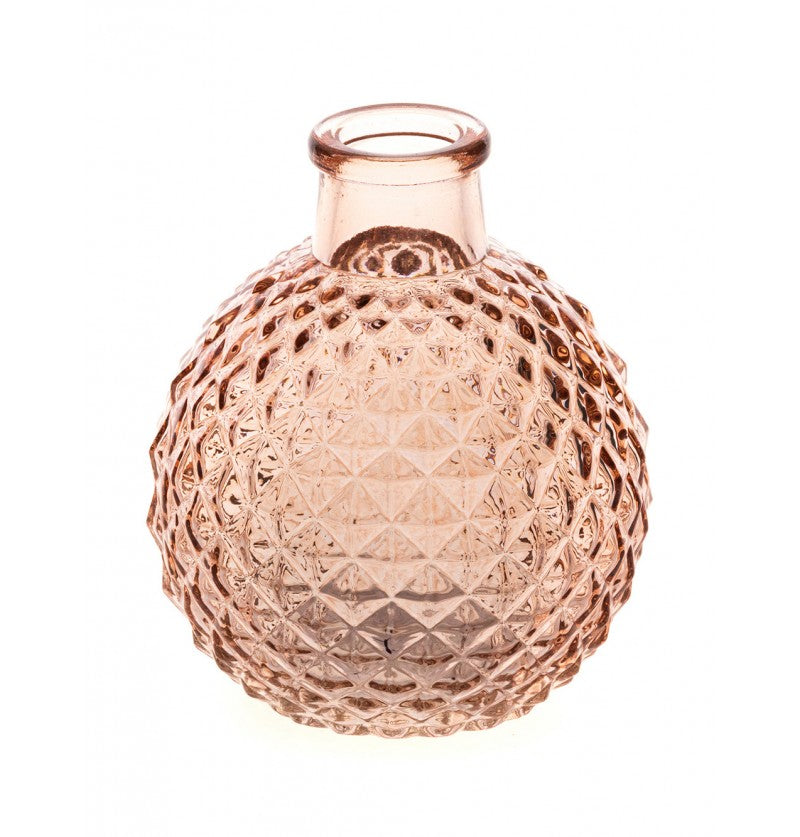 Glas Vase rund klein mit Karorelief rose