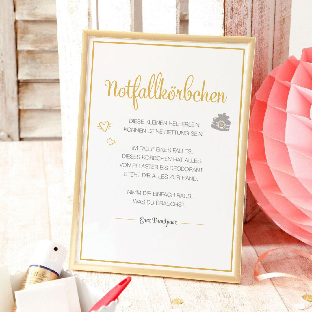 notfallkörbchen schild hochzeit