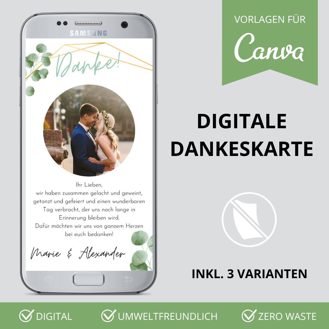 digitale dankeskarte zur hochzeit versenden als canva vorlage