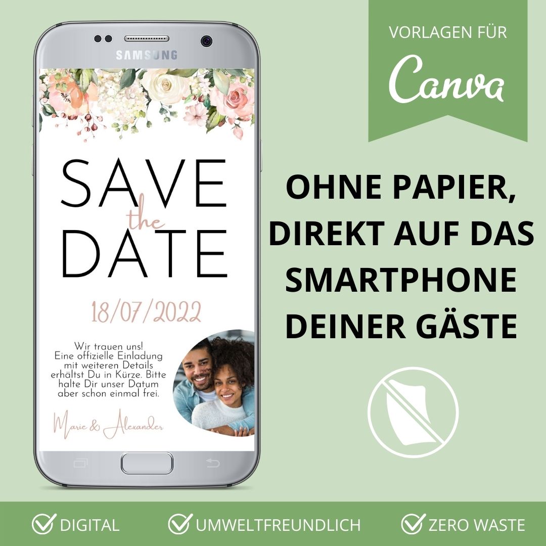 digitale save the date karte zur hochzeit versenden als canva vorlage