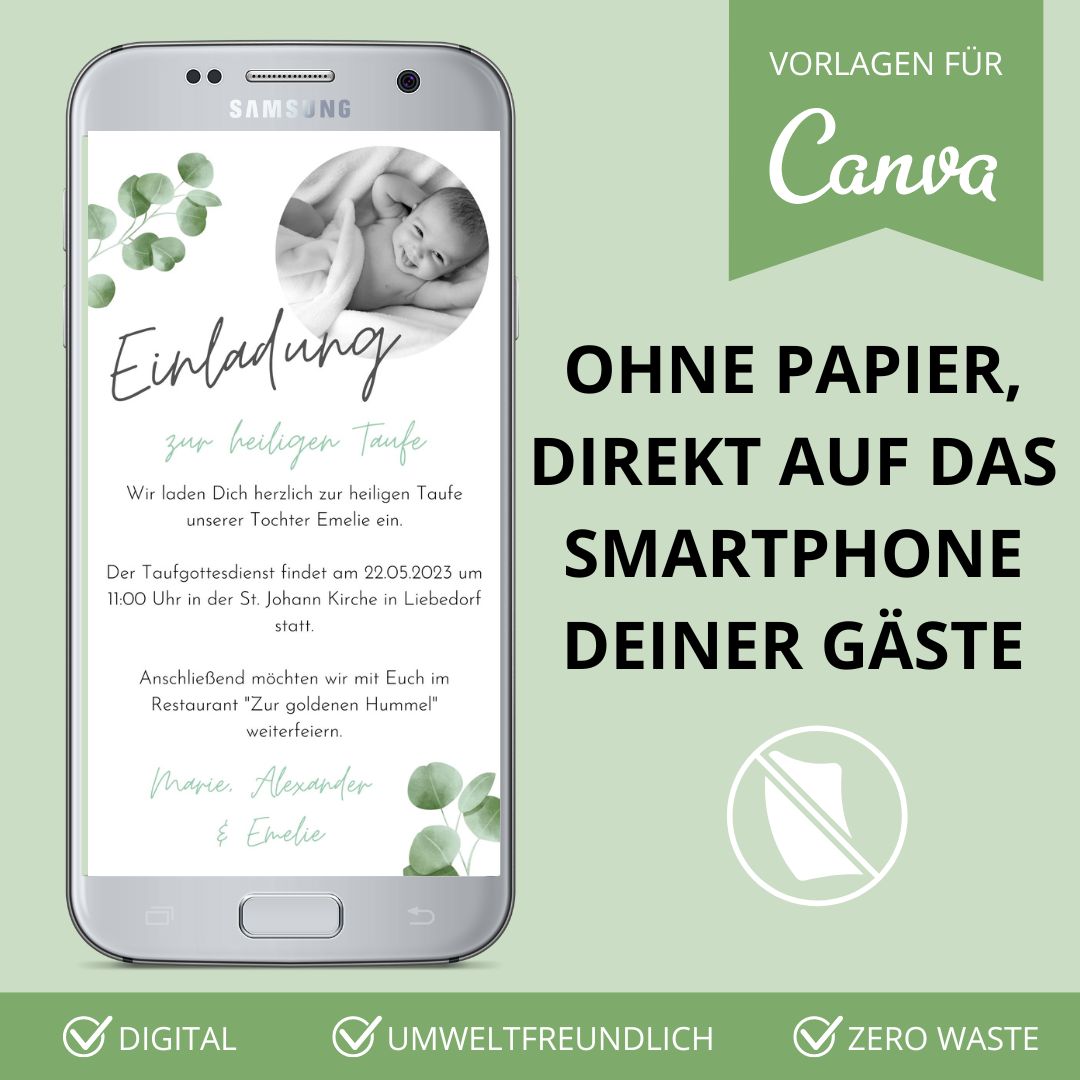 digitale einladung zur taufe versenden als canva vorlage