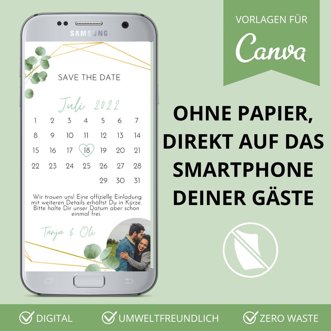 digitale save the date karte zur hochzeit versenden als canva vorlage