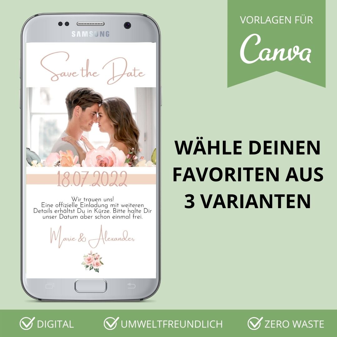 digitale save the date karte zur hochzeit versenden als canva vorlage