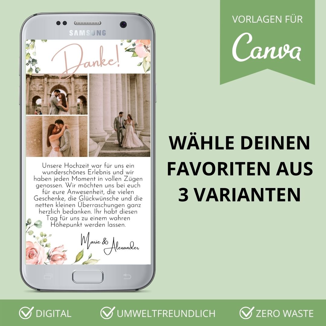 digitale dankeskarte zur hochzeit versenden als canva vorlage