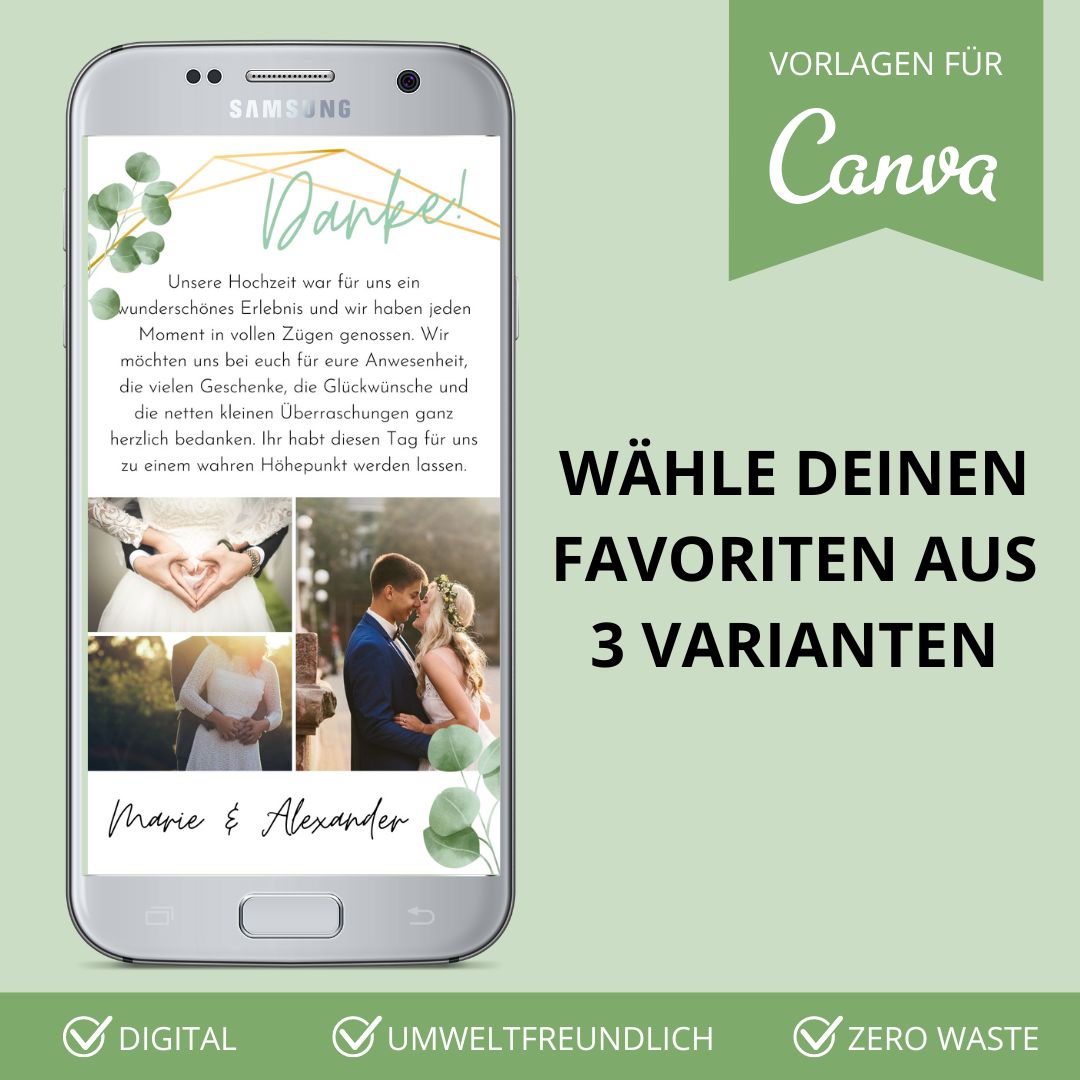 digitale dankeskarte zur hochzeit versenden als canva vorlage