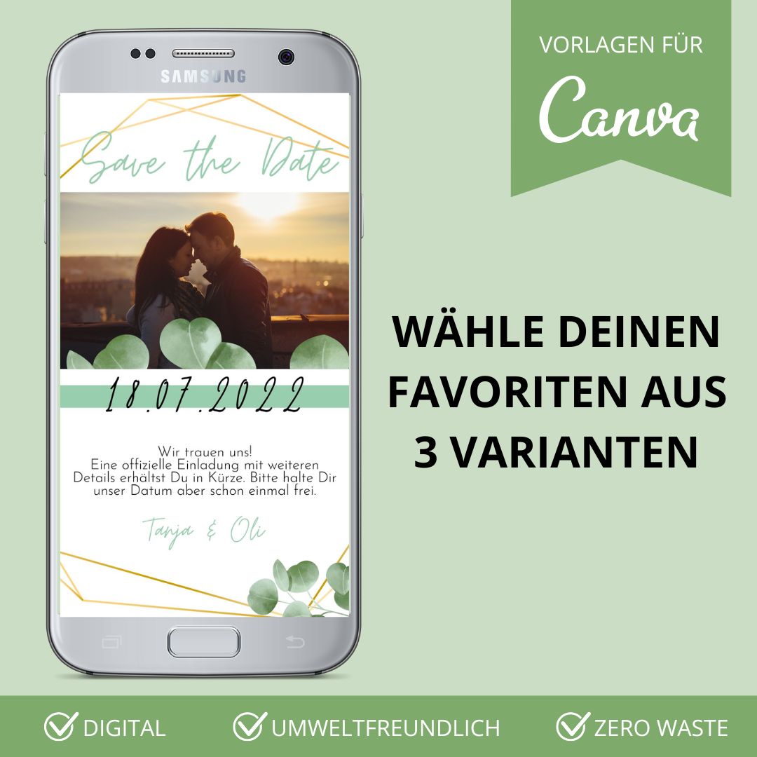 digitale save the date karte zur hochzeit versenden als canva vorlage