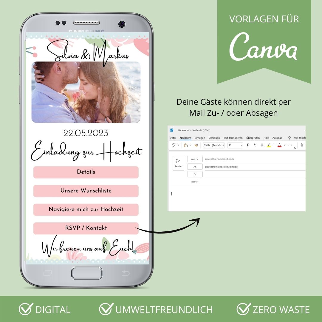 digitale einladung zur hochzeit versenden als canva vorlage