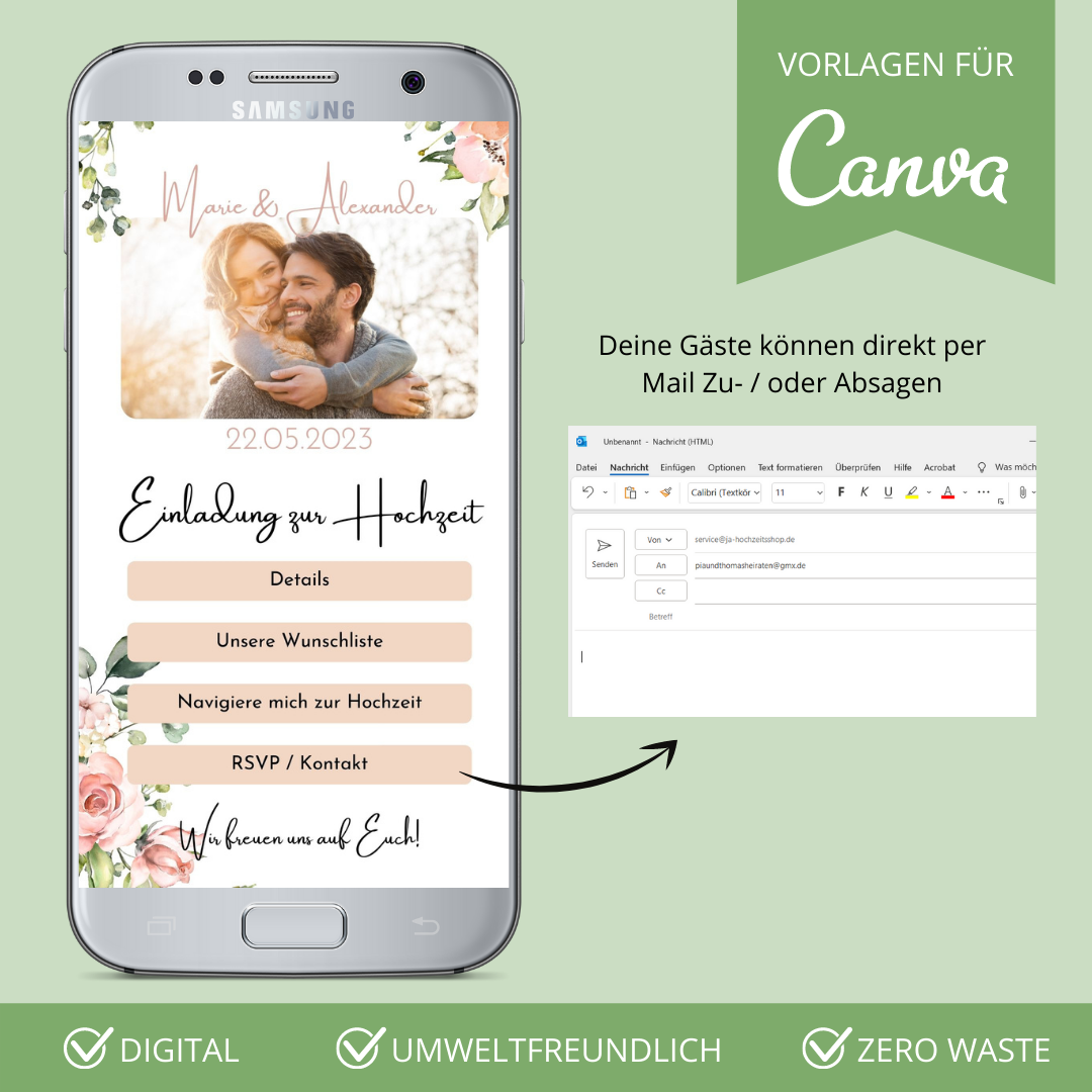 digitale einladung zur hochzeit versenden als canva vorlage