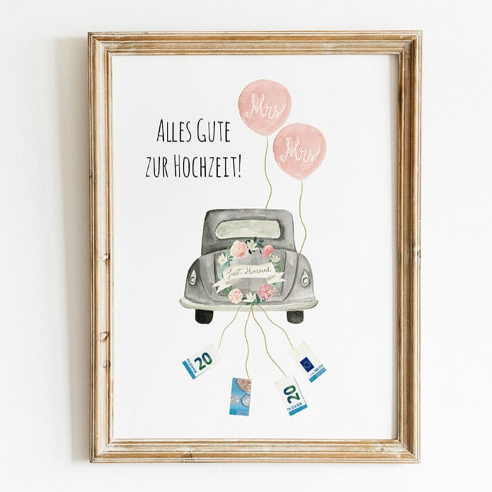 Geldgeschenk Hochzeitsauto Motiv als Download PDF