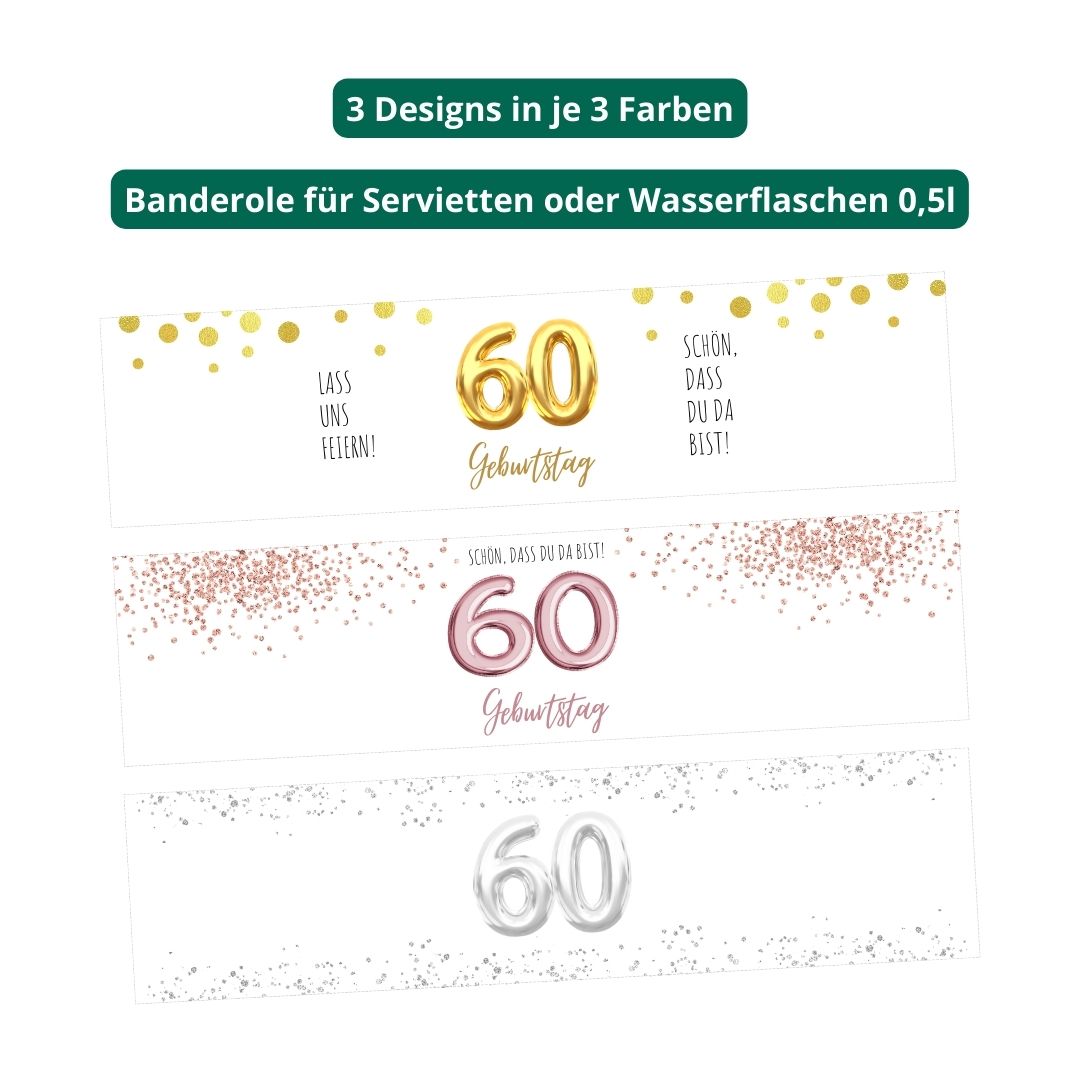 Banderole für Serviette oder Wasserflasche 60. Geburtstag