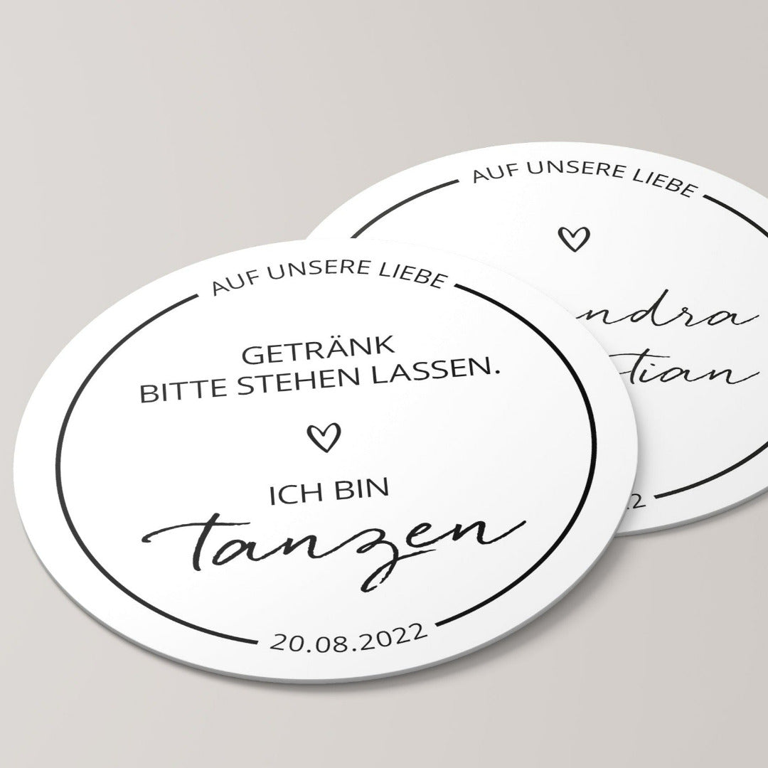 Personalisierte Bierdeckel Hochzeit Herzchen mit Namen