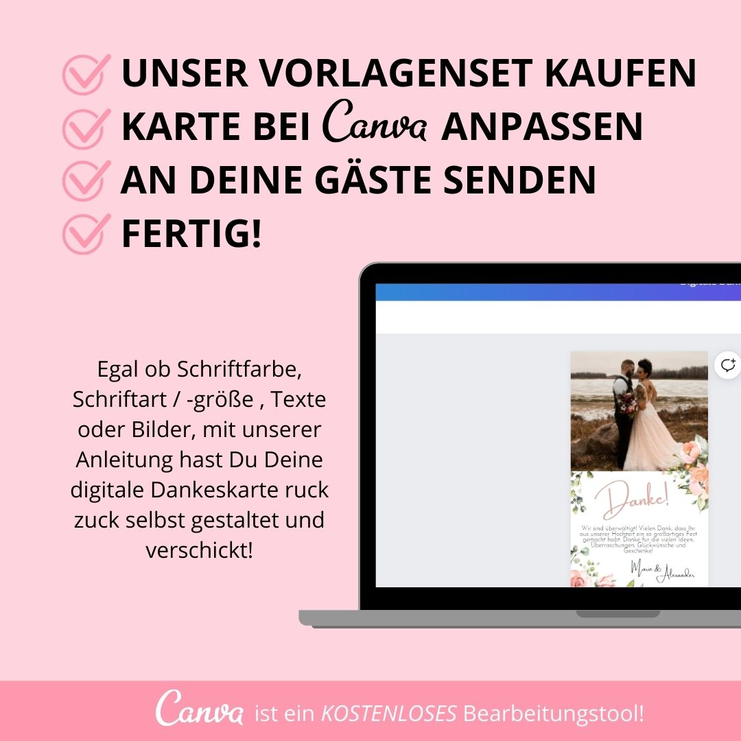 digitale dankeskarte zur hochzeit versenden als canva vorlage