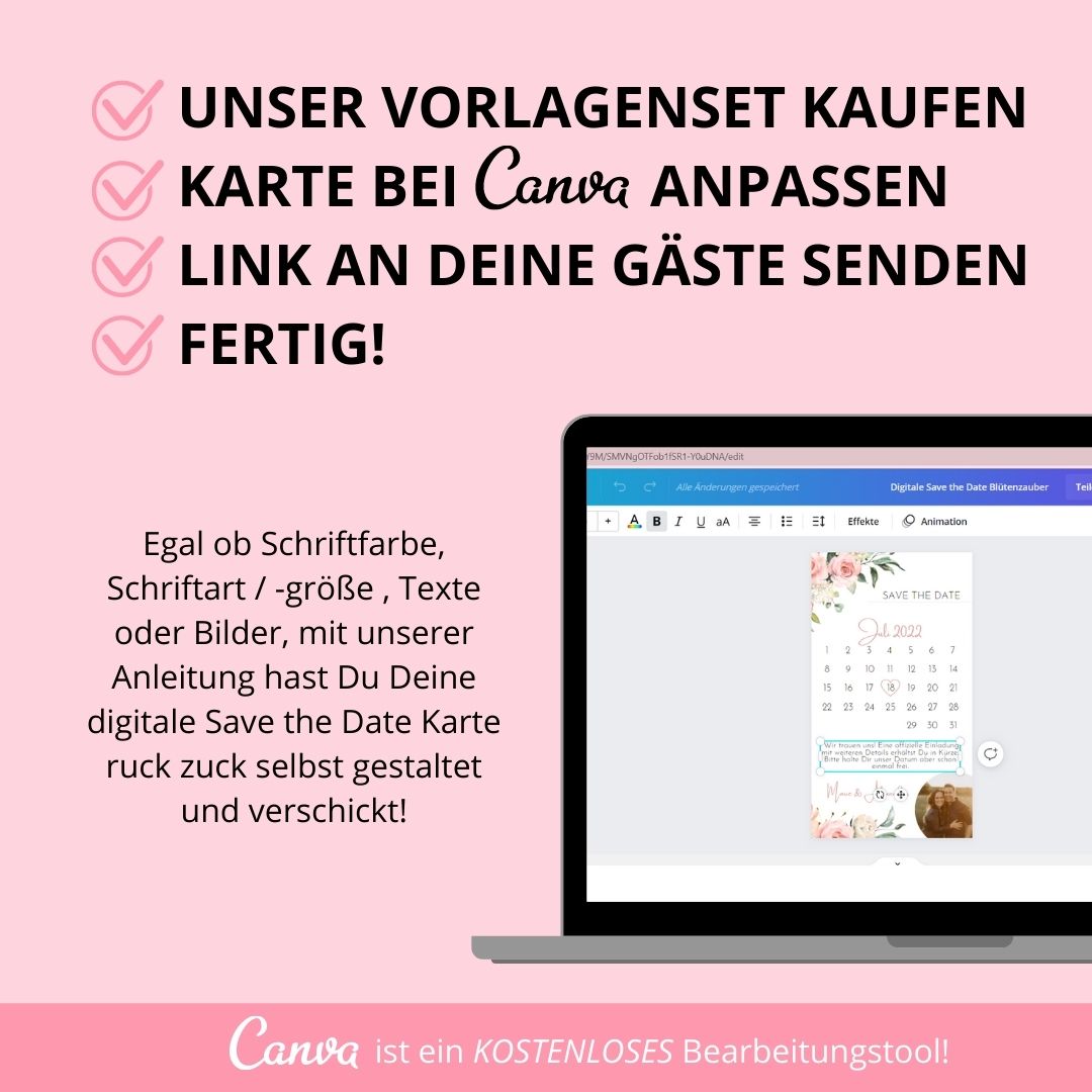 digitale save the date karte zur hochzeit versenden als canva vorlage