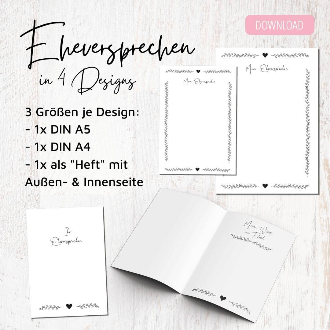 eheversprechen zur hochzeit als download zum selbst ausdrucken