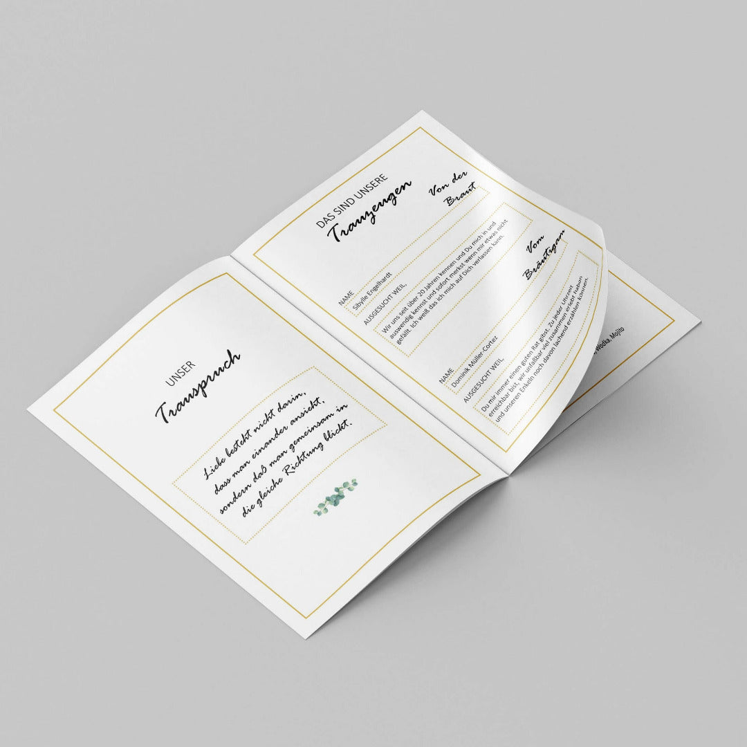 Personalisiertes Willkommensheft Hochzeit Eukalyptus