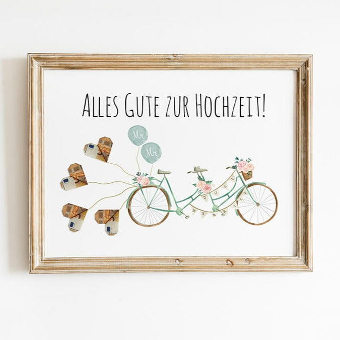 Geschenk zur Hochzeit Fahrrad Motiv als Download