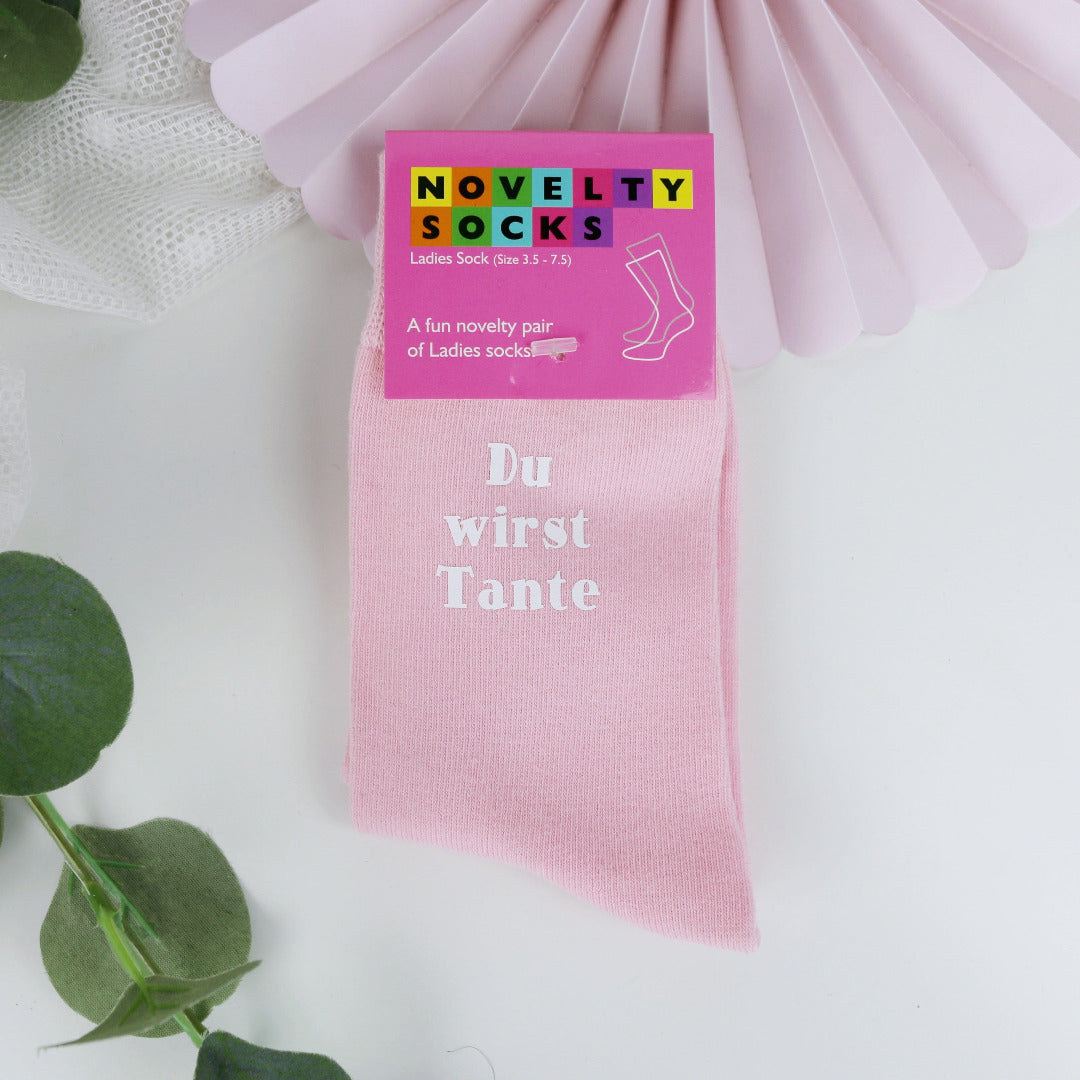 Socken rosa mit Aufdruck Du wirst Tante