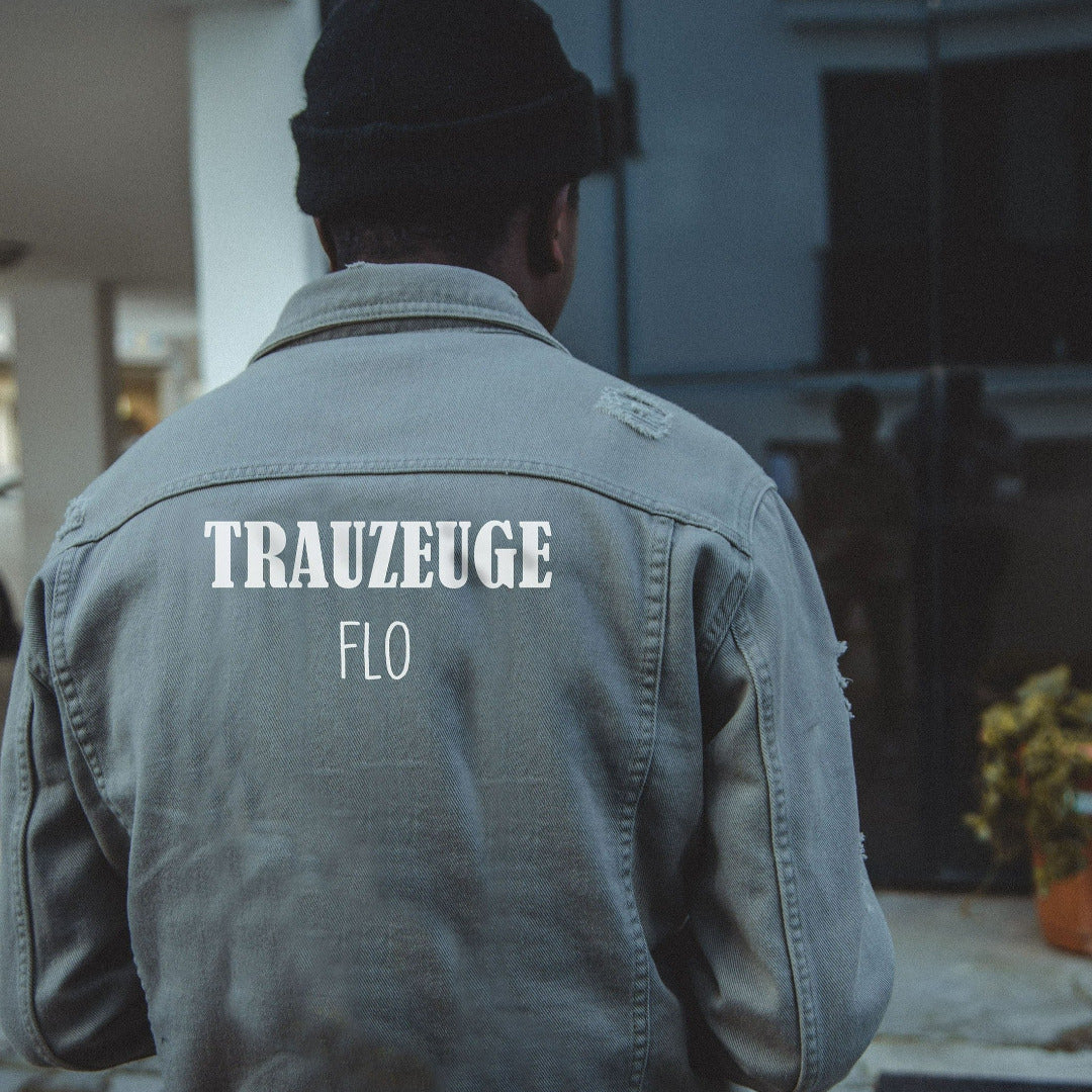 Buegelbild Trauzeuge fuer Jeansjacke personalisiert