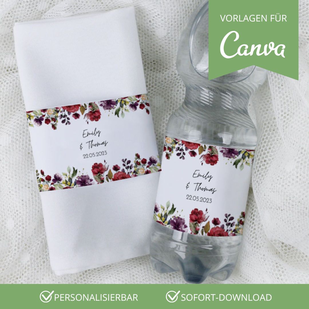 personalisierte banderole für serviette oder wasserflasche hochzeit