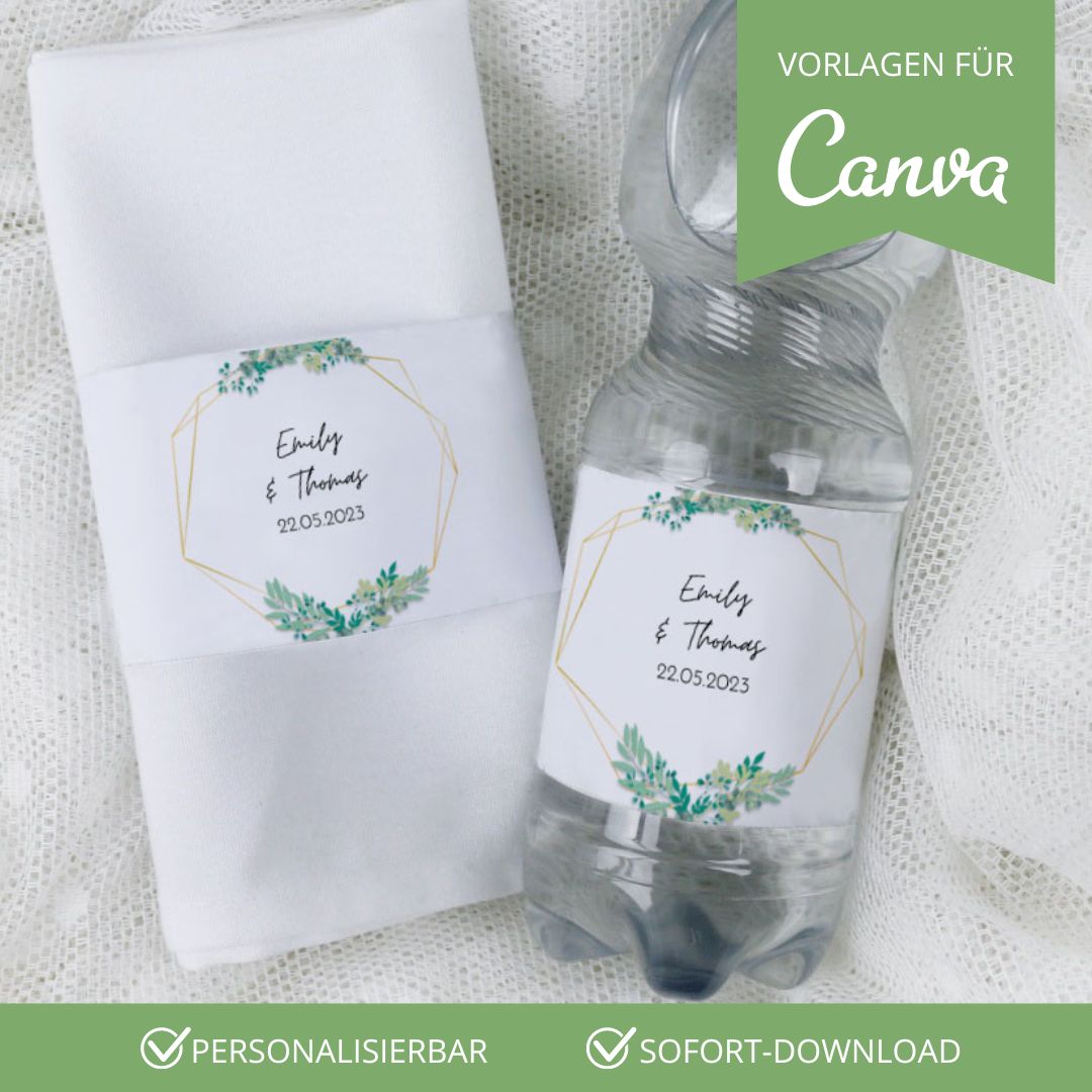 personalisierte banderole für serviette oder wasserflasche hochzeit