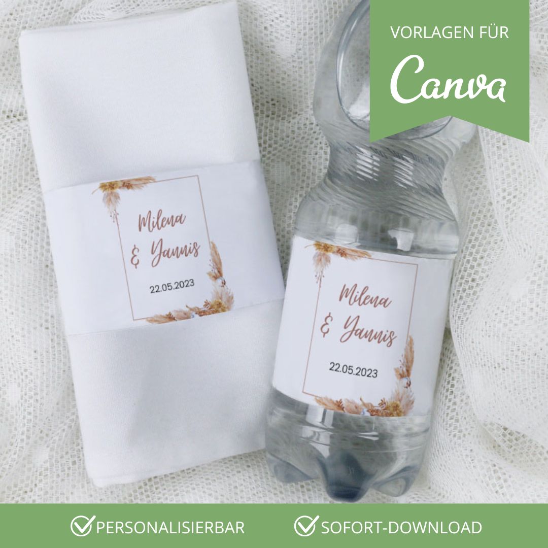 personalisierte banderole für serviette oder wasserflasche hochzeit