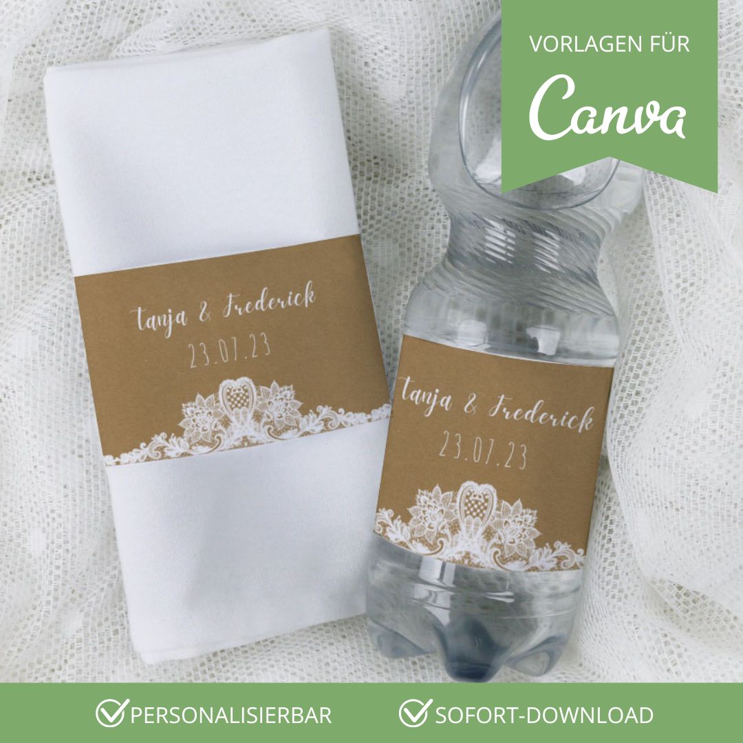 personalisierte banderole für serviette oder wasserflasche hochzeit