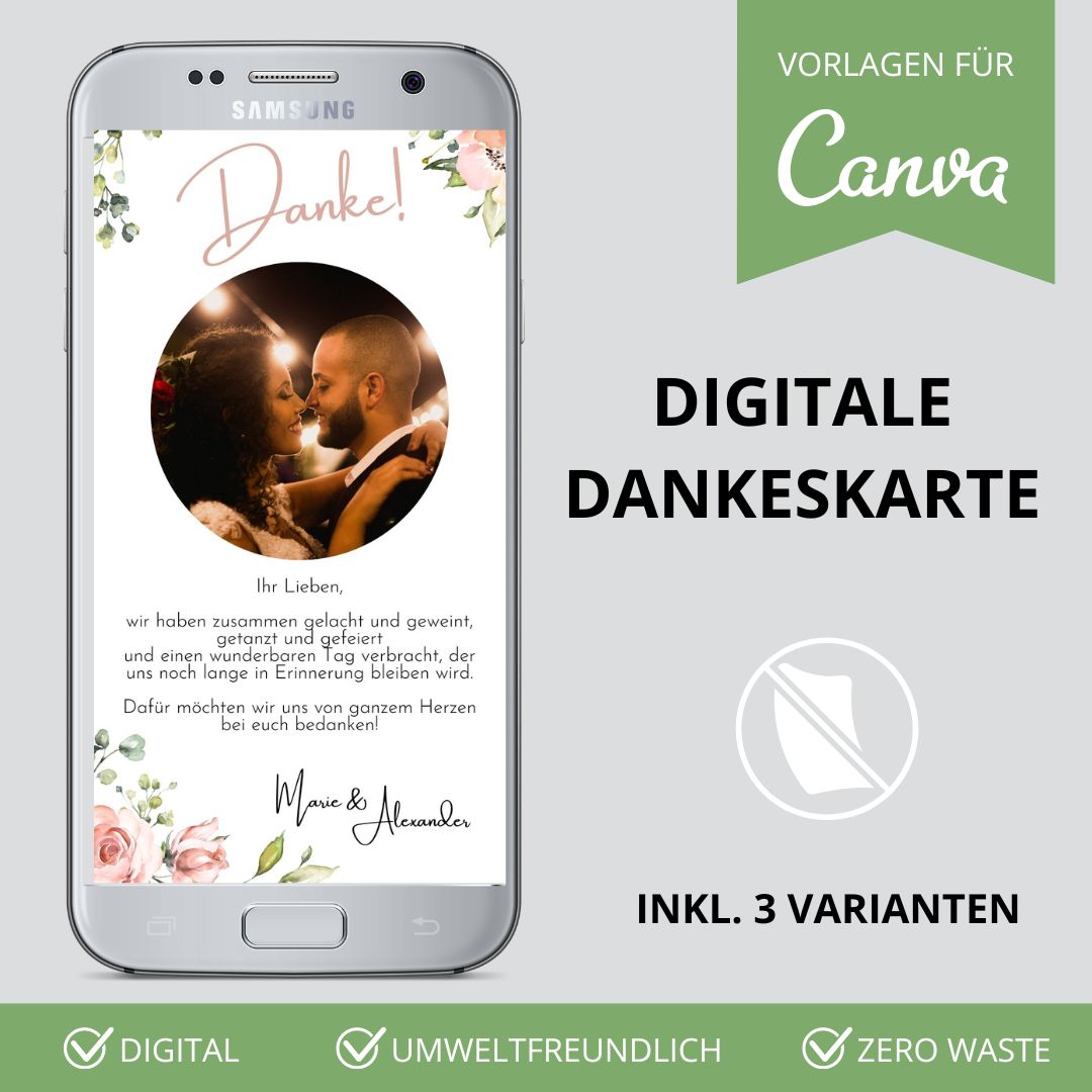 digitale dankeskarte zur hochzeit versenden als canva vorlage