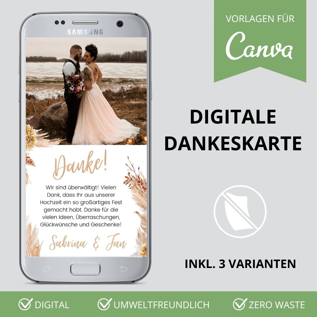 digitale dankeskarte zur hochzeit versenden als canva vorlage